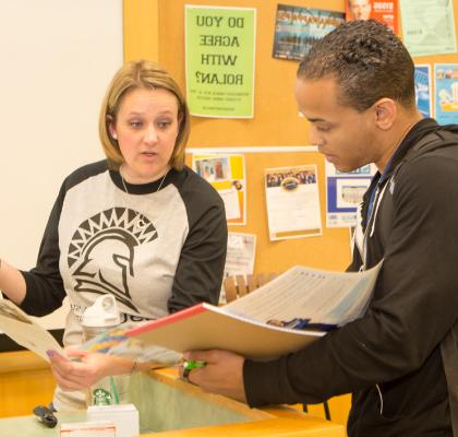 Student getting advise from an academic advisor.